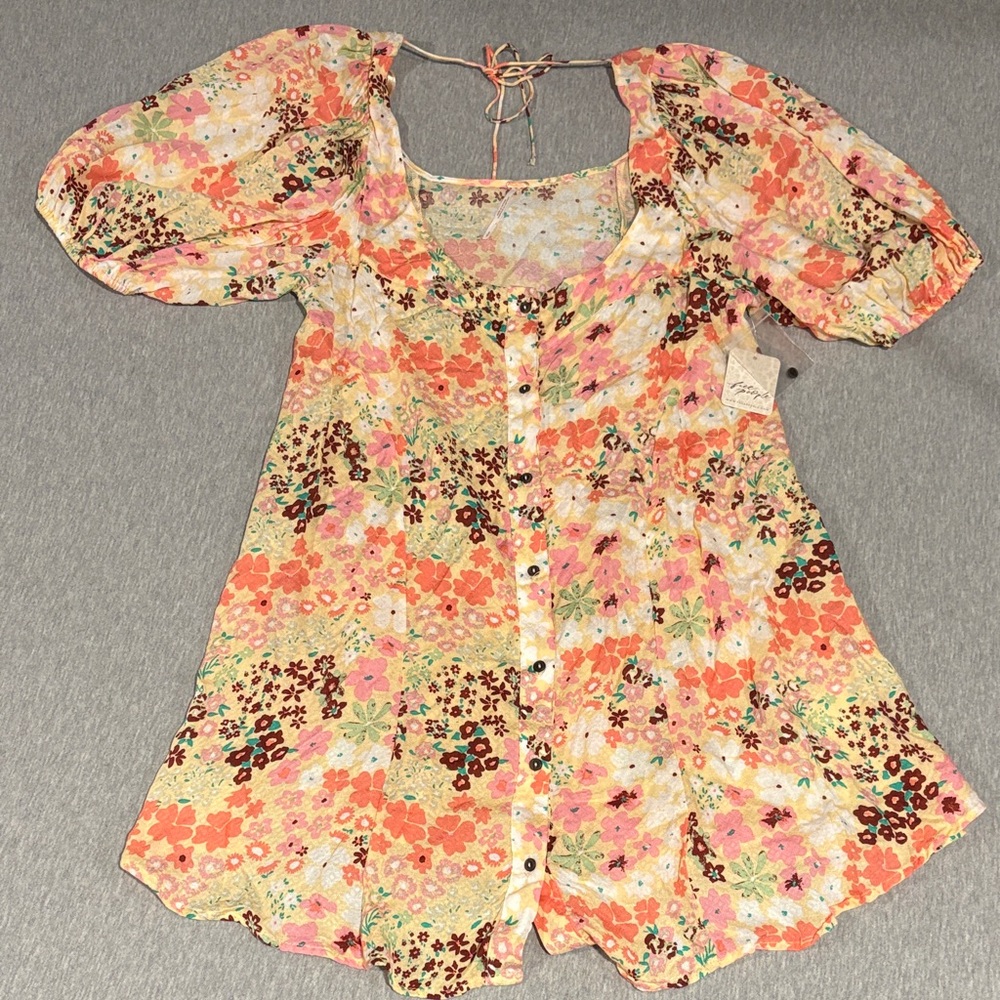 NWT Free People Floral Button-Front Peasant Top W/ Puff Sleeves - Prairie Boho